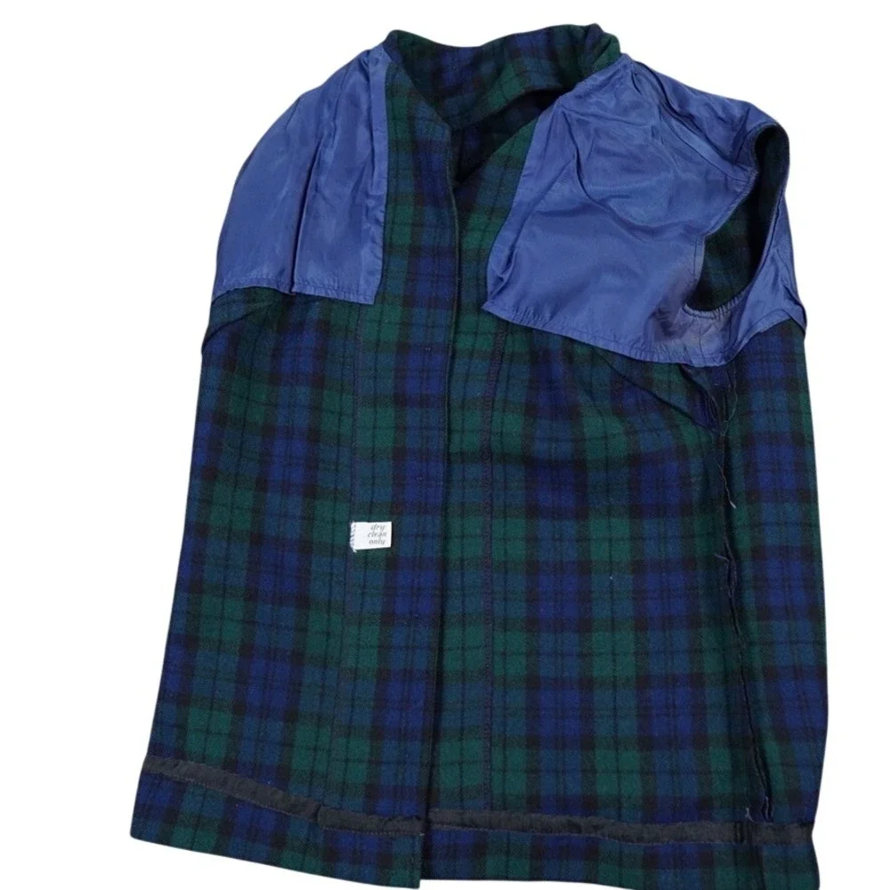 VTG Pendleton Vest Women 16 Plaid Blackwatch Wool Button Front Collar Made USA